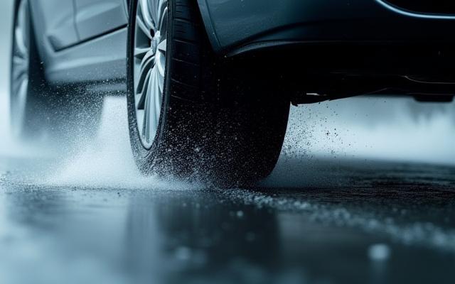 雨の高速道路を安全に走行する車の画像
