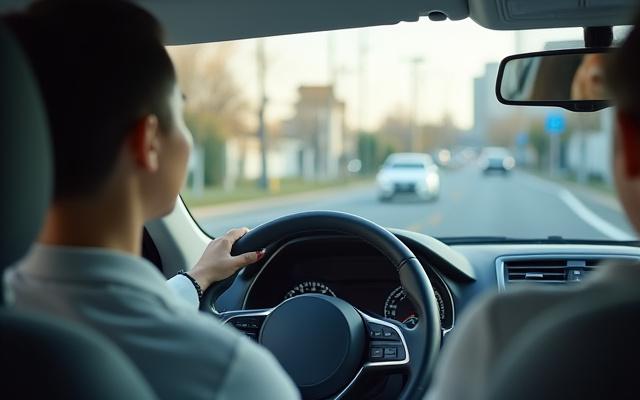 札幌の市街地で運転を学ぶ生徒の画像