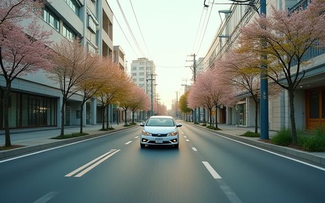 札幌の市街地で運転を学ぶ生徒の画像